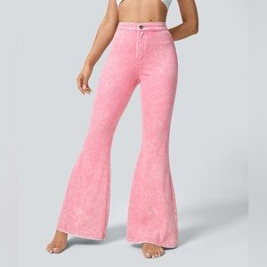HALARA Flex Bubble Gum Pink High Waist Super Flare Washed Jeans Women’s M